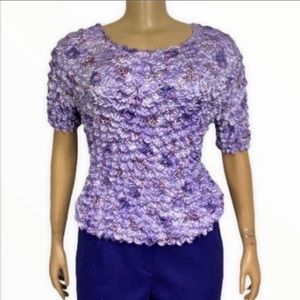 Vintage 80s Popcorn Top Crinkled Drop Shoulder Violet, Purple Floral size S